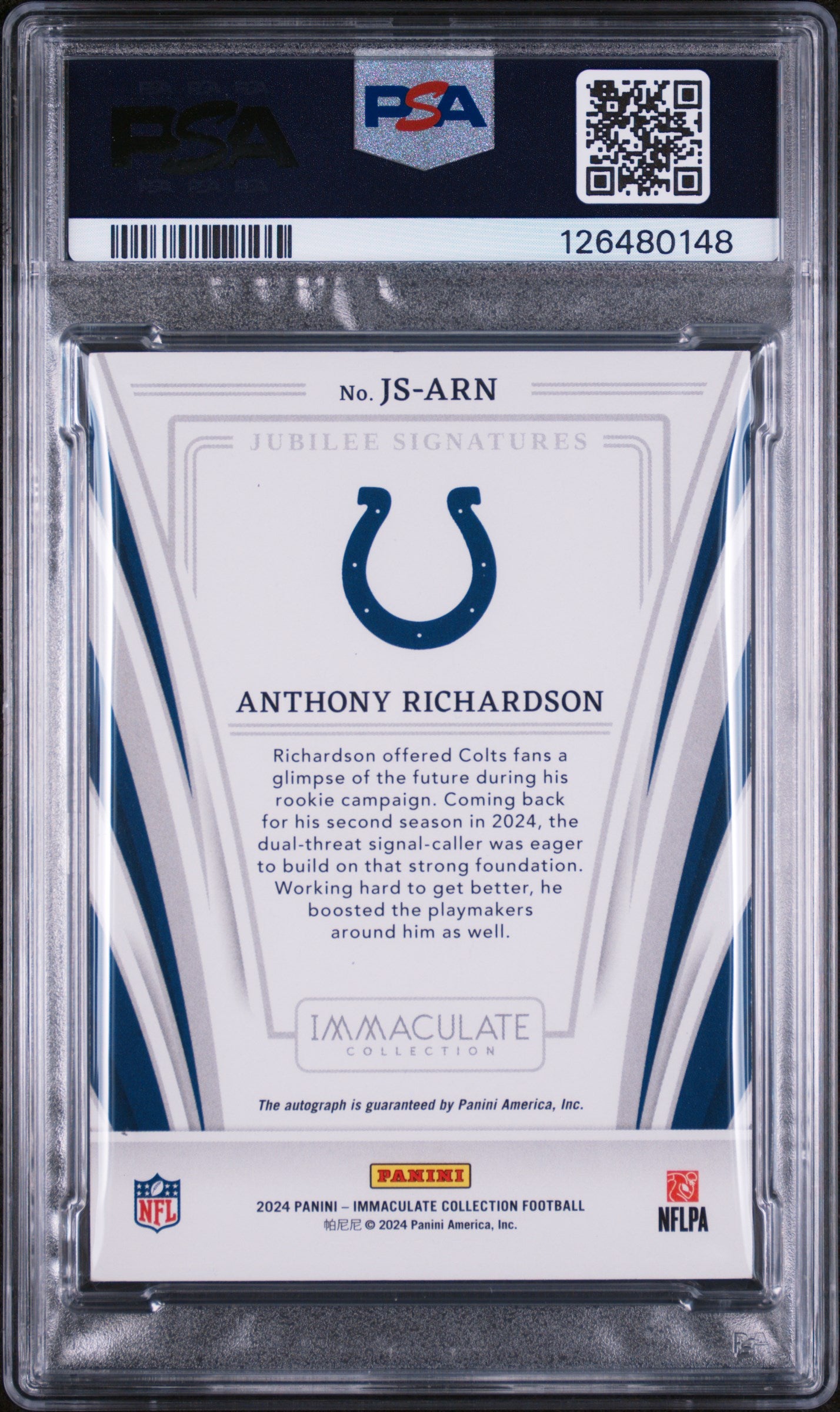 Anthony Richardson 2024 Immaculate Jubilee Gold Auto SP 3/49 PSA 9-2