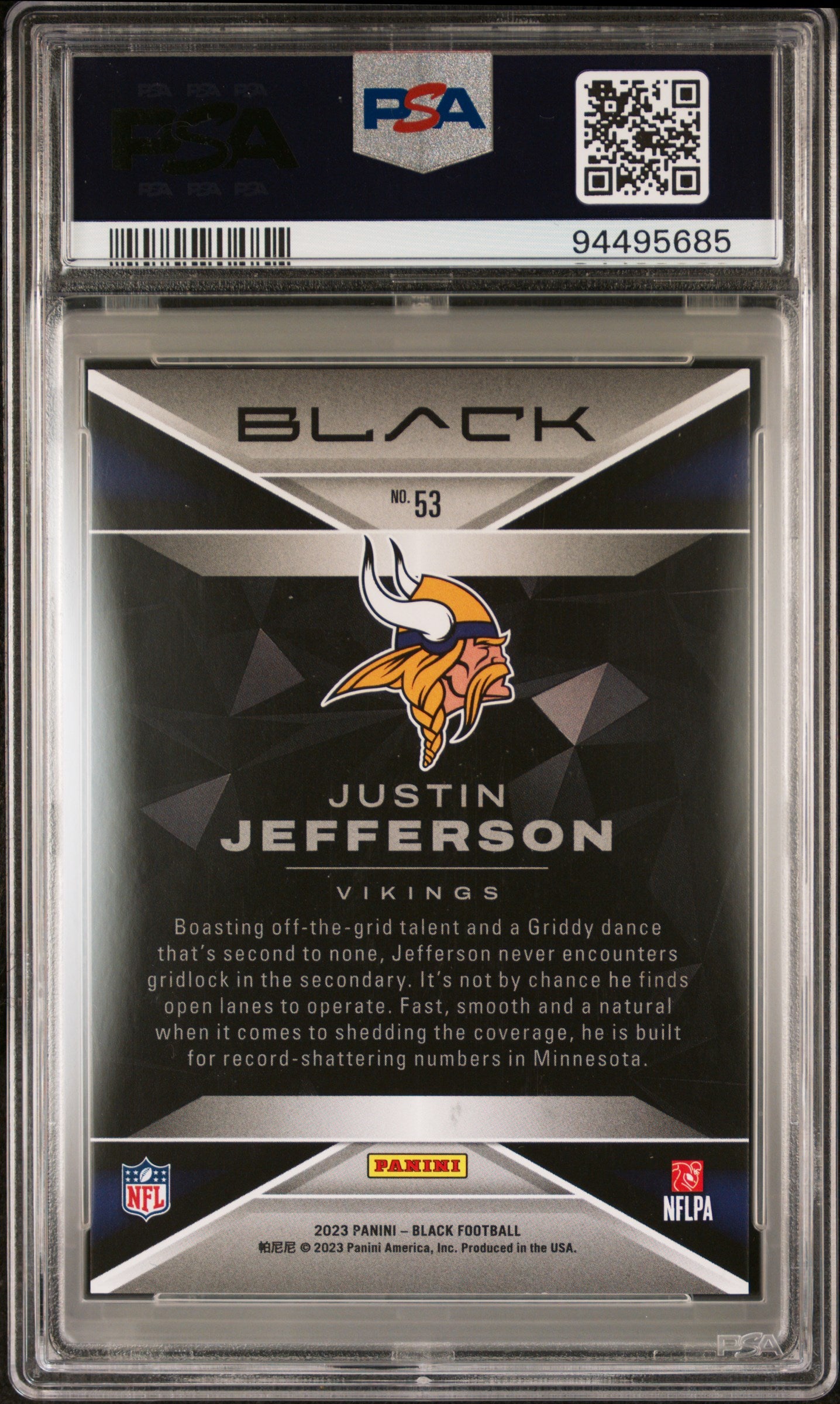 Justin Jefferson 2023 Panini Black Emerald Green SP 5/15 PSA 8-2