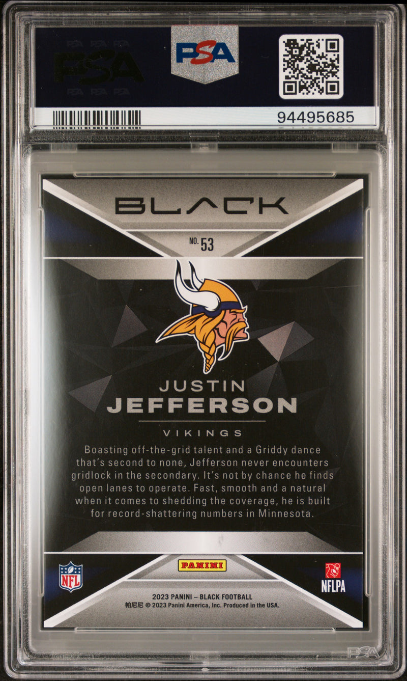 Justin Jefferson 2023 Panini Black Emerald Green SP 5/15 PSA 8-2