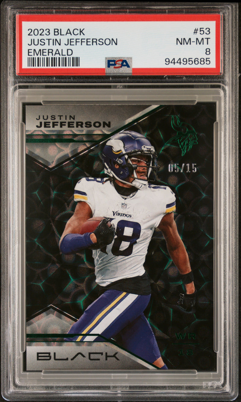Justin Jefferson 2023 Panini Black Emerald Green SP 5/15 PSA 8-1
