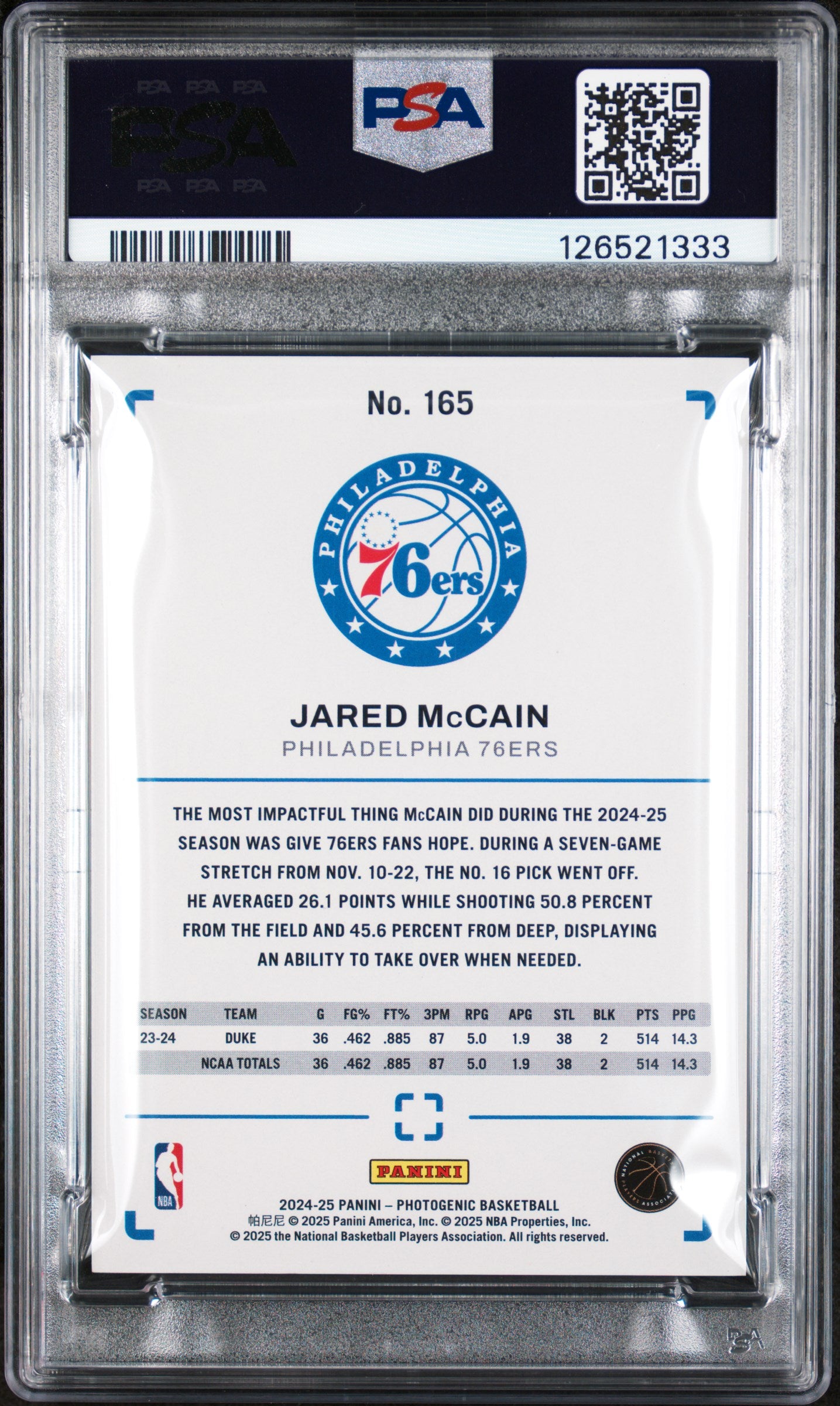 Jared Mccain RC 2024-25 Panini Photogenic Maze Rookie SP 12/25 PSA 9-2