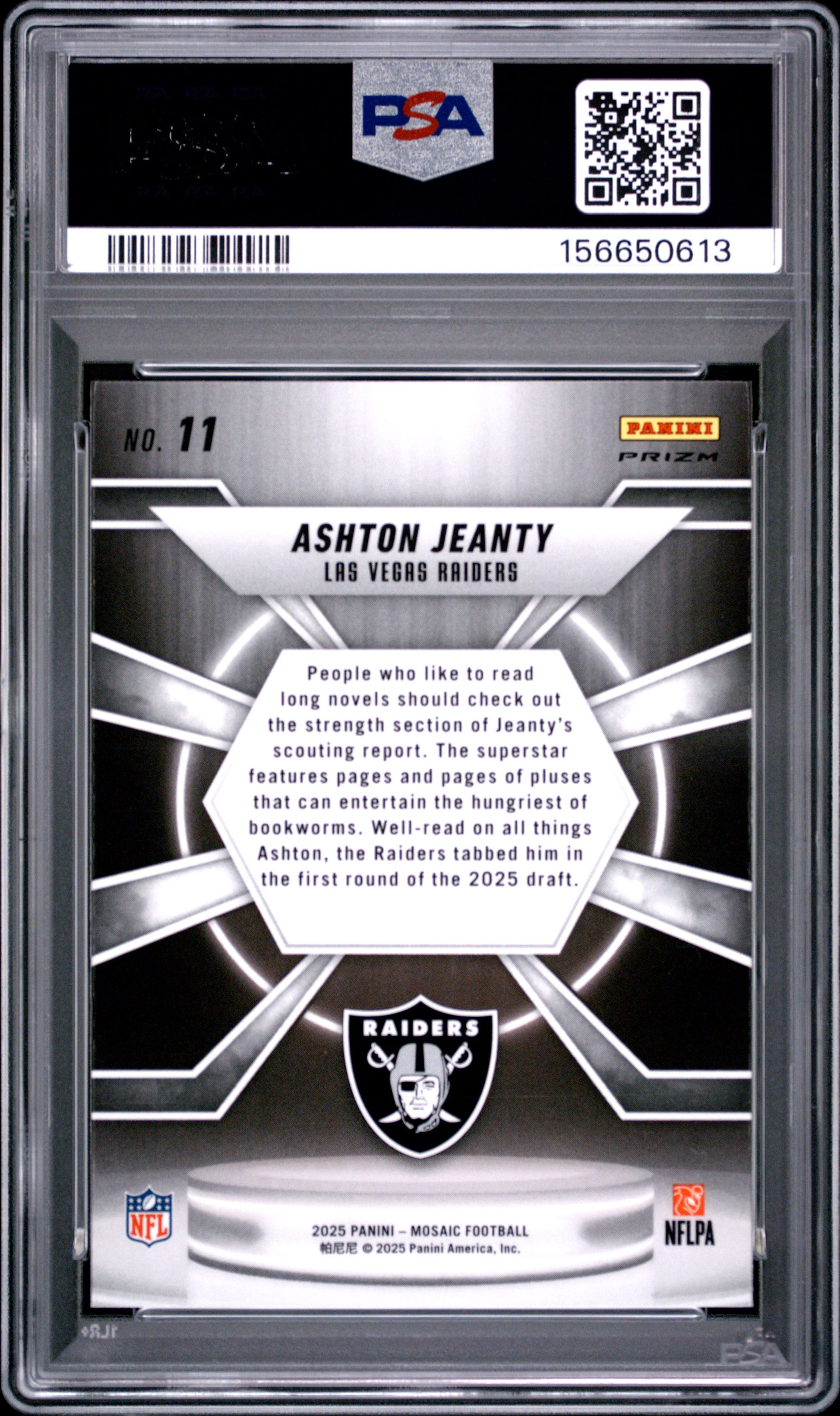 Ashton Jeanty RC 2025 Panini Mosaic Silver Center Stage Rookie #11 PSA 10-2
