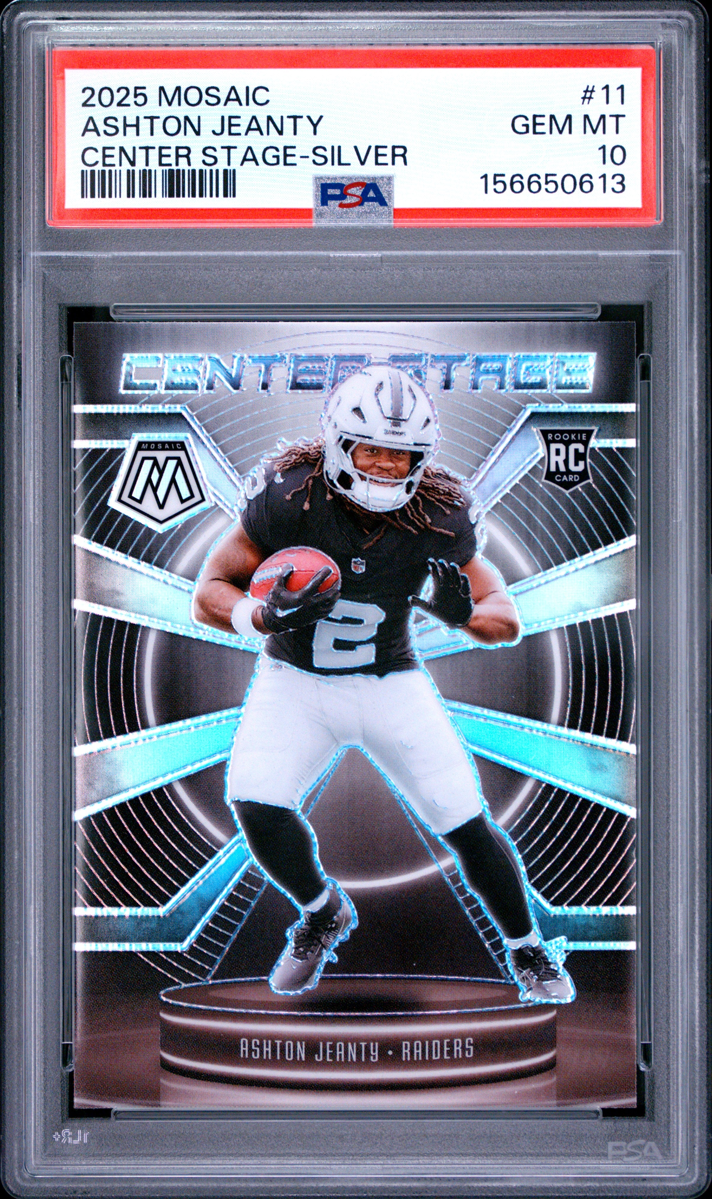 Ashton Jeanty RC 2025 Panini Mosaic Silver Center Stage Rookie #11 PSA 10