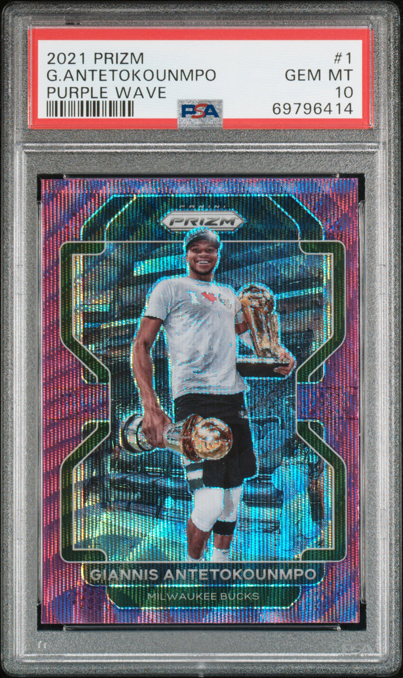 Giannis Antetokounmpo 2021-22 Panini Prizm Purple Wave #1 PSA 10-1
