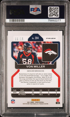 Von Miller 2021 Panini Prizm Forest Camo SP 11/15 PSA 9-2