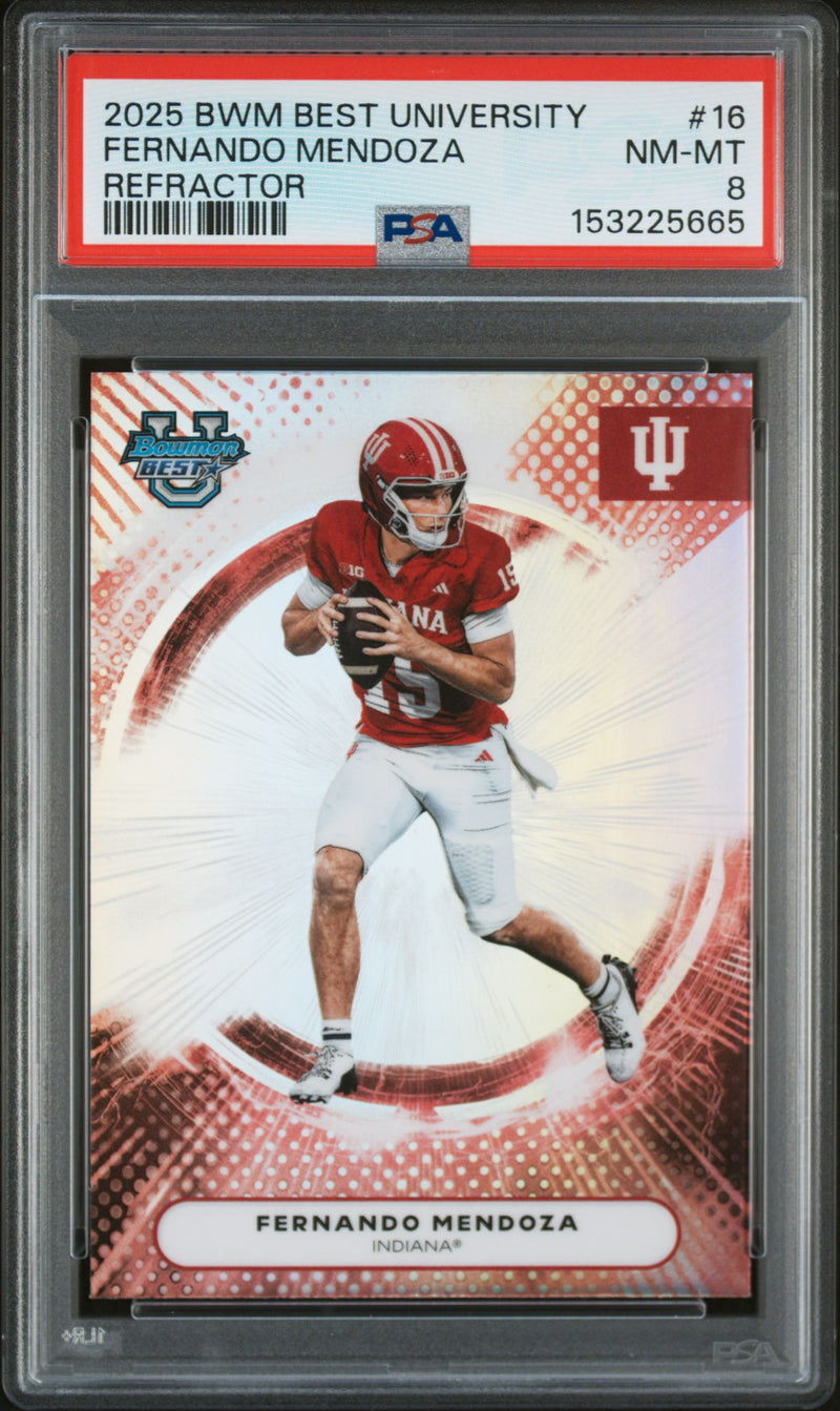 Fernando Mendoza RC 2025 Bowman U Best Refractor Rookie #16 PSA 8-1