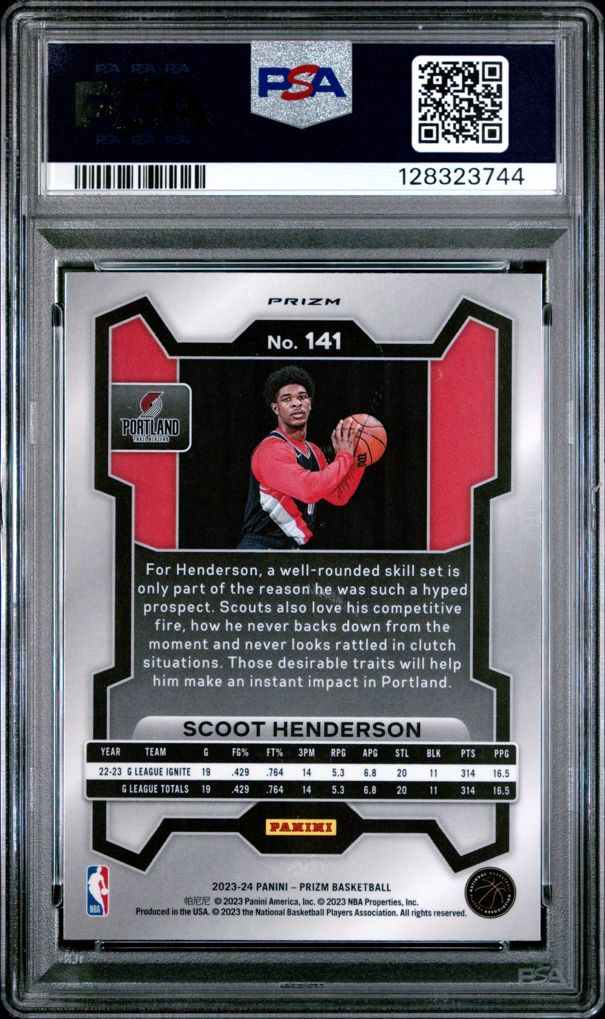 Scoot Henderson RC 2023-24 Panini Prizm Silver Rookie #141 PSA 10-2
