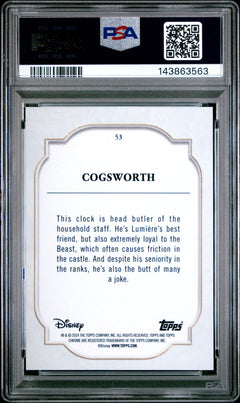 Cogsworth 2024 Topps Chrome Disney Black White Speckle SP 93/101 PSA 9-2