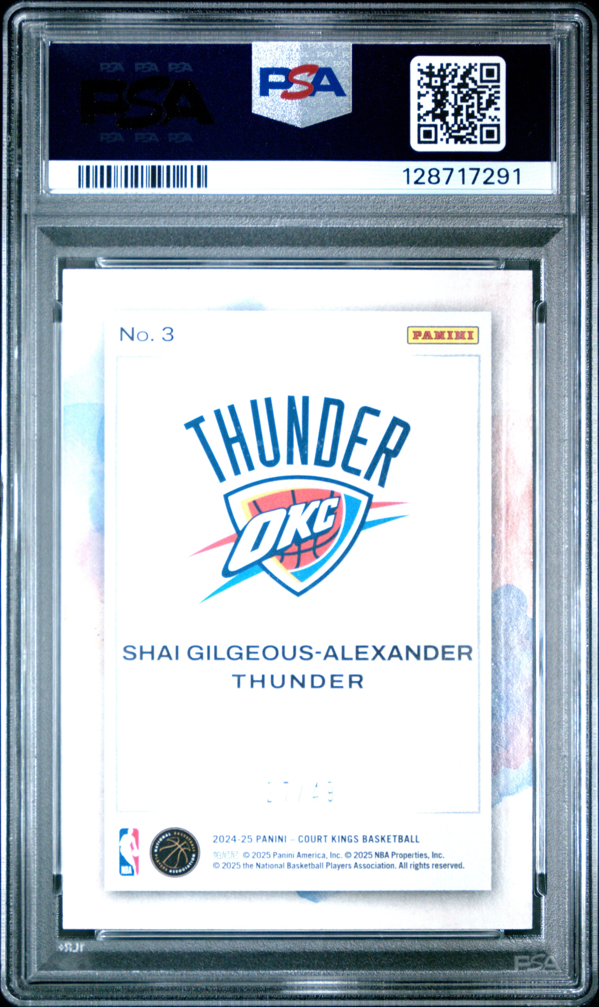 Shai Gilgeous-Alexander 2024-25 Panini Court Kings Violet Water Color SP 27/49 PSA 9-2