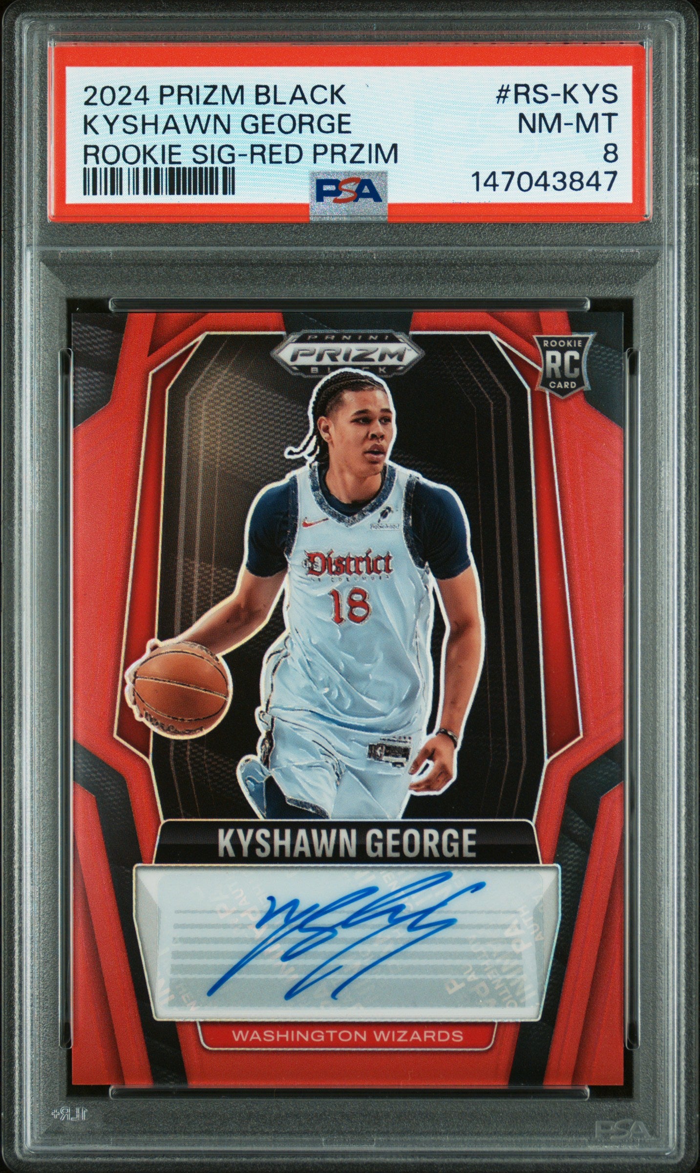 Kyshawn George RC 2024-25 Panini Prizm Black Red Rookie Auto SP 18/99 PSA 8