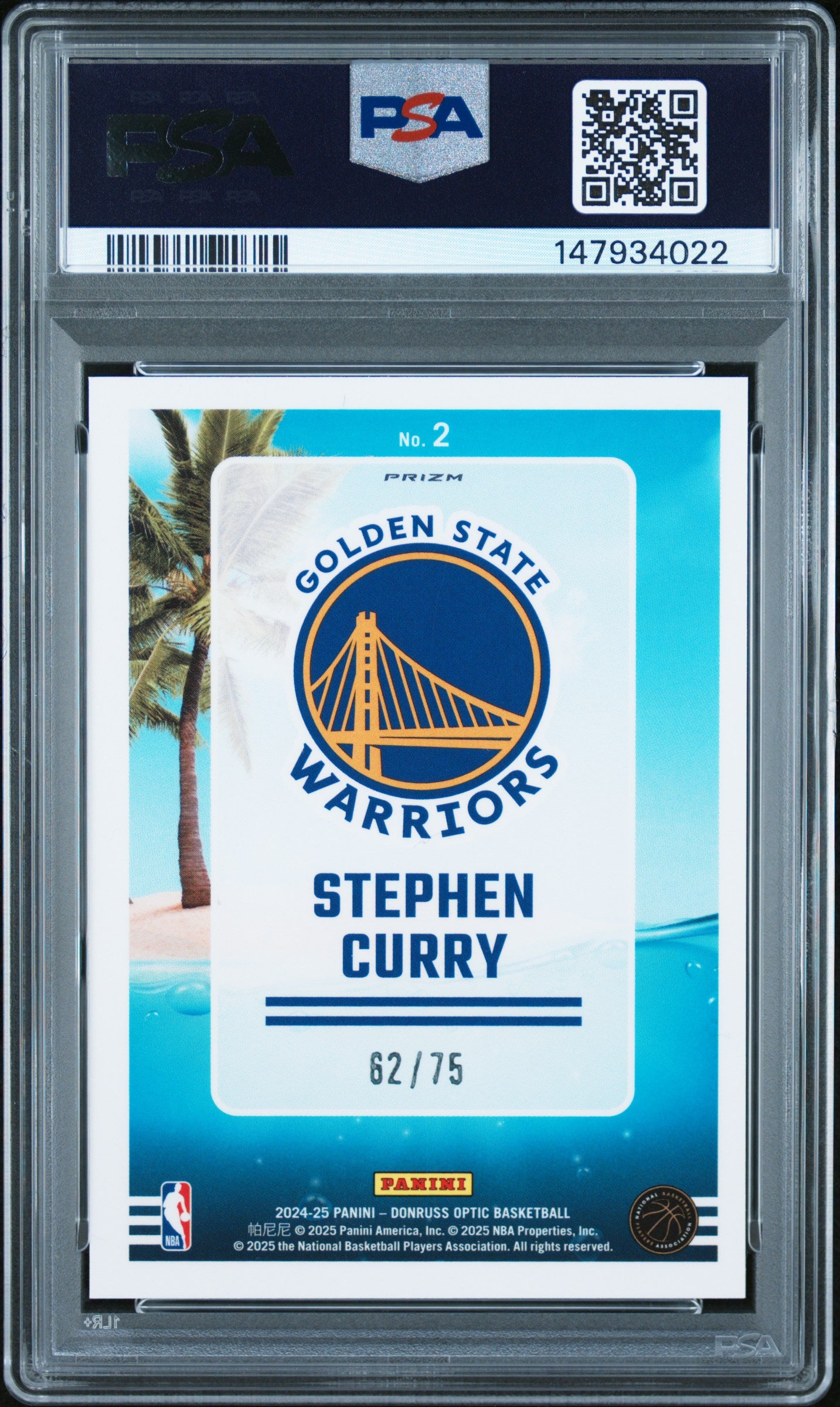 Stephen Curry 2024-25 Donruss Optic Red Shimmer Splash! SP 62/75 PSA 8-2