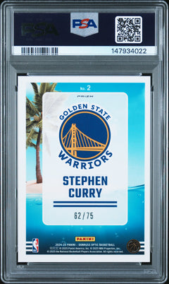 Stephen Curry 2024-25 Donruss Optic Red Shimmer Splash! SP 62/75 PSA 8-2