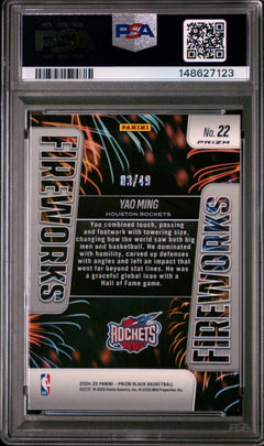 Yao Ming 2024-25 Panini Prizm Black Orange Fireworks SP 3/49 PSA 10-2