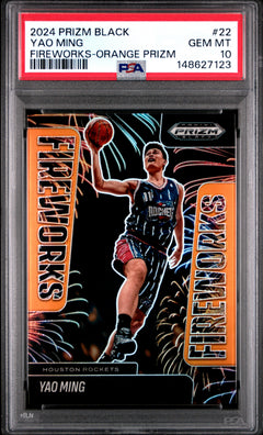 Yao Ming 2024-25 Panini Prizm Black Orange Fireworks SP 3/49 PSA 10-1