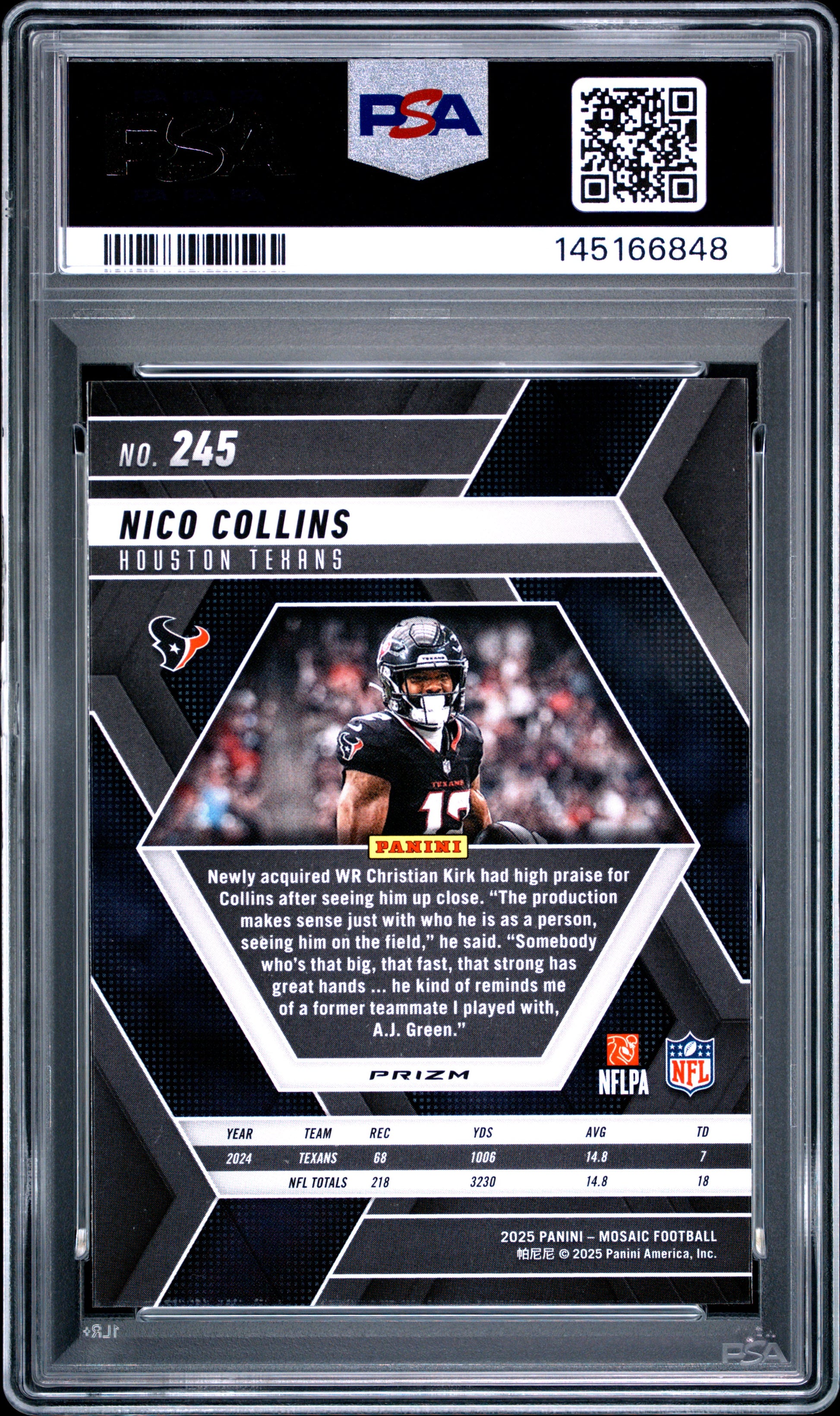 Nico Collins 2025 Panini Mosaic Honeycomb Prizm SSP #245 PSA 10-2