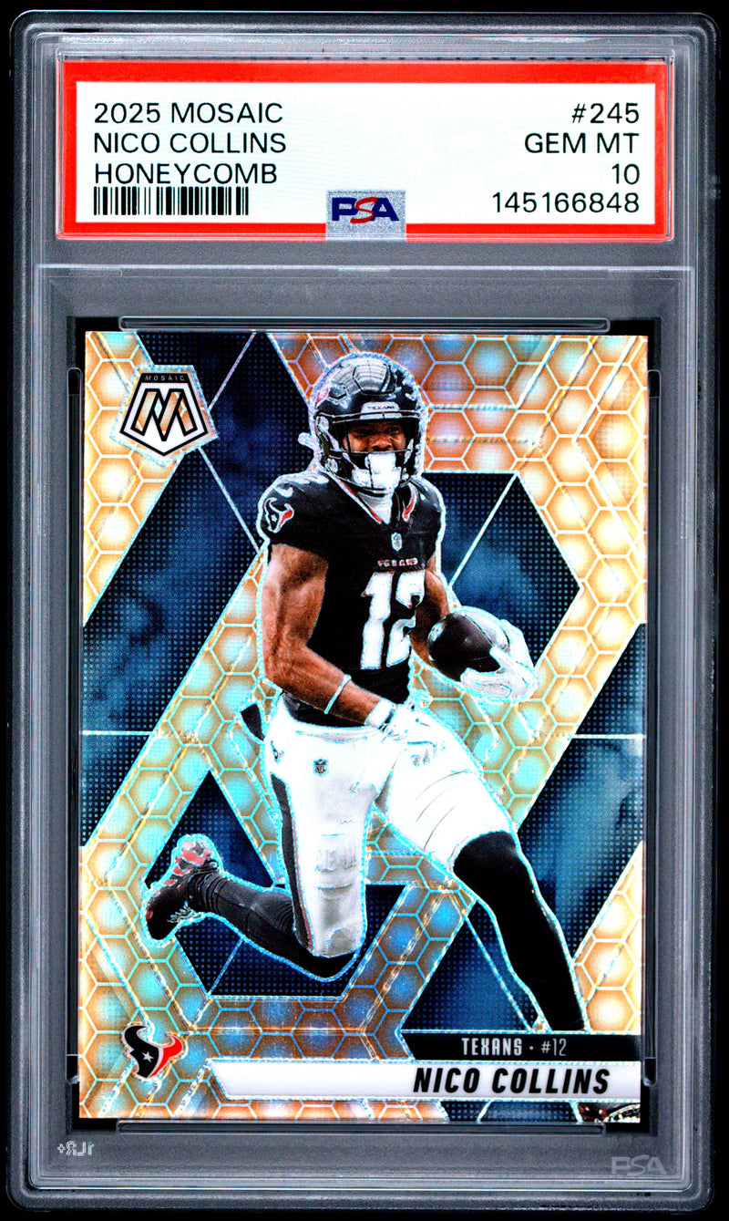 Nico Collins 2025 Panini Mosaic Honeycomb Prizm SSP #245 PSA 10-1