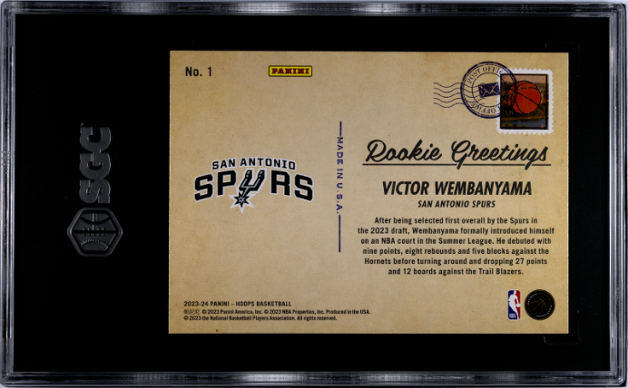 Victor Wembanyama RC 2023-24 Panini NBA Hoops Winter Rookie Greetings #1 SGC 10-2
