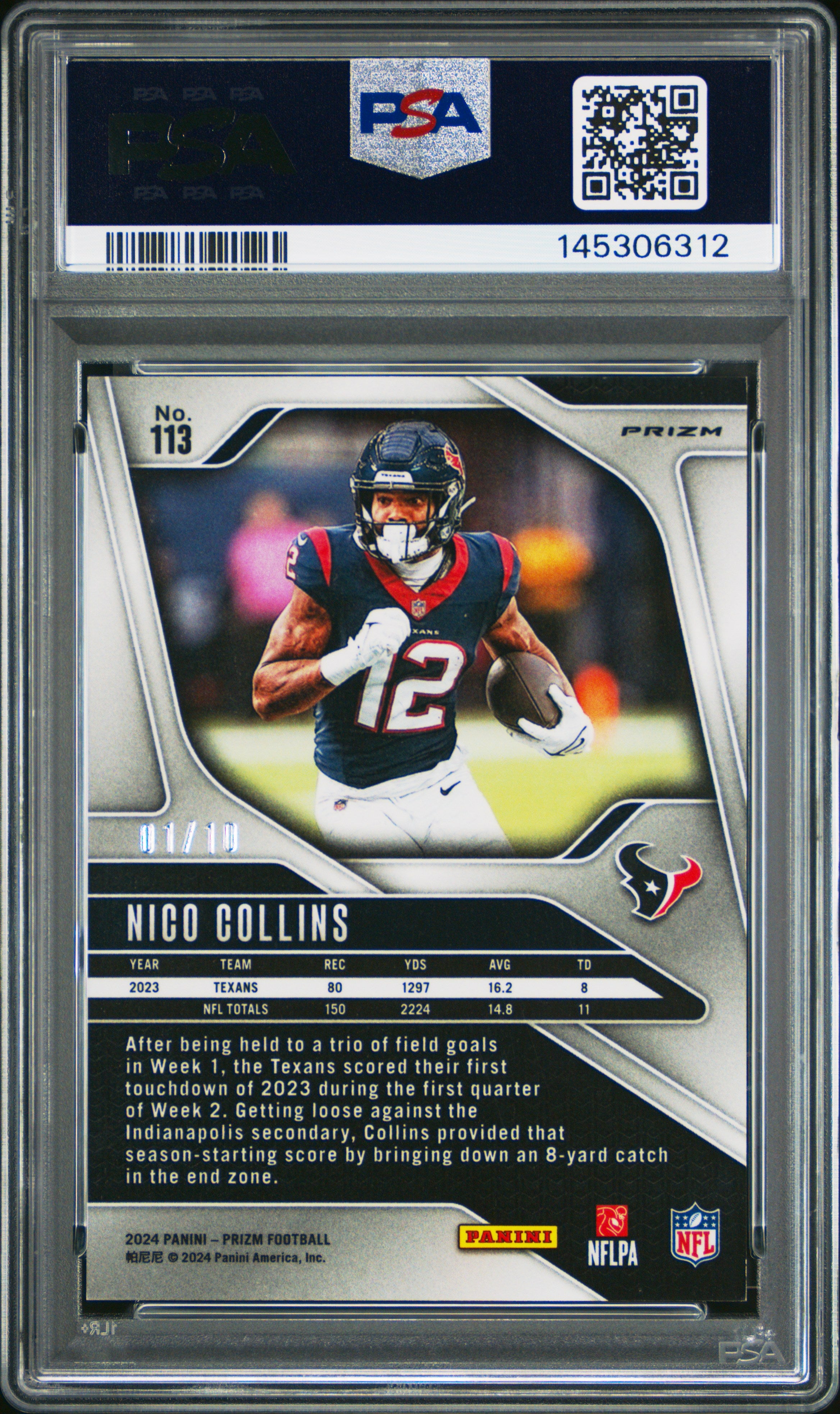 Nico Collins 2024 Panini Prizm Gold Shimmer SP 1/10 PSA 9-2