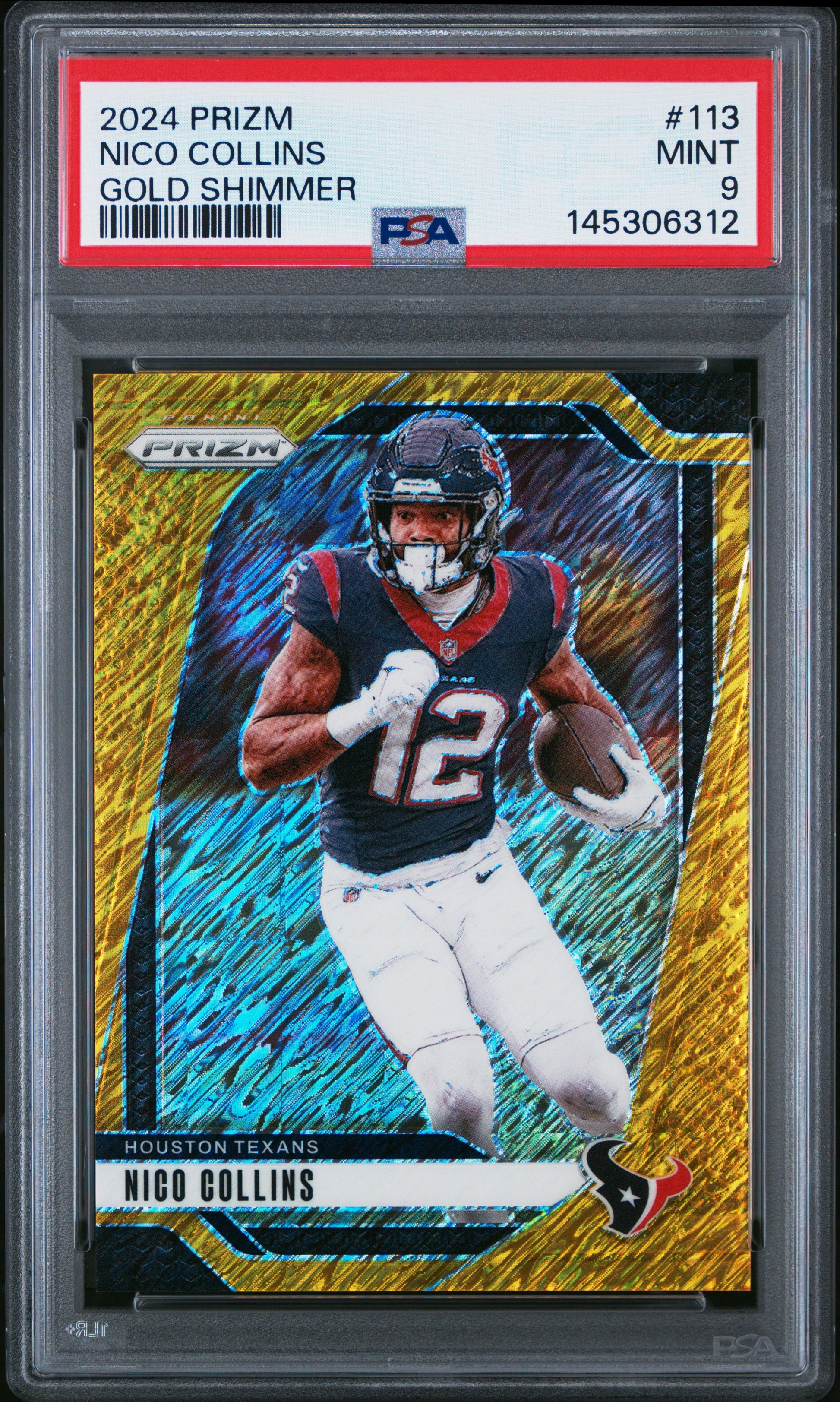 Nico Collins 2024 Panini Prizm Gold Shimmer SP 1/10 PSA 9-1