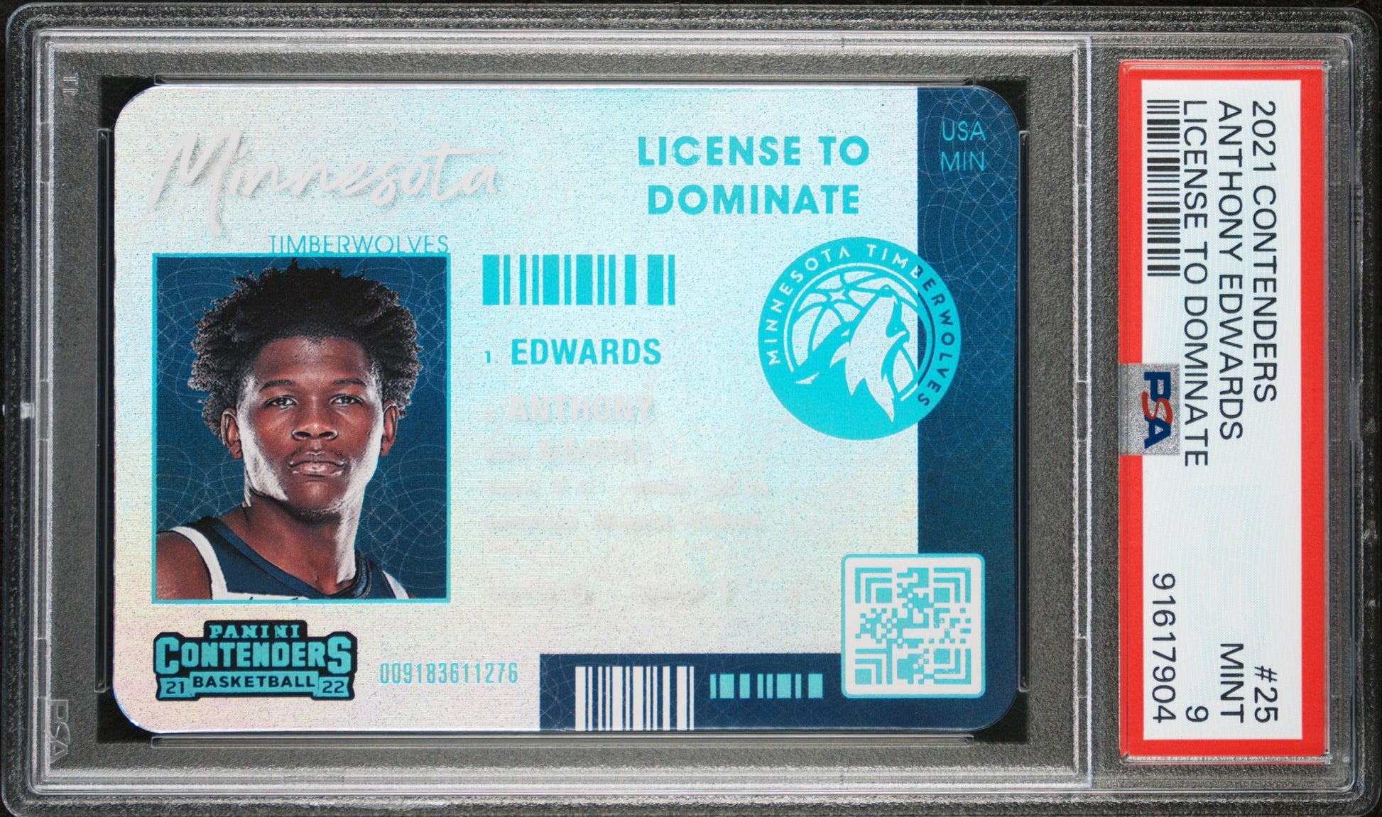 Anthony Edwards 2021-22 Panini Contenders License To Dominate Case Hit SSP #25 PSA 9-1
