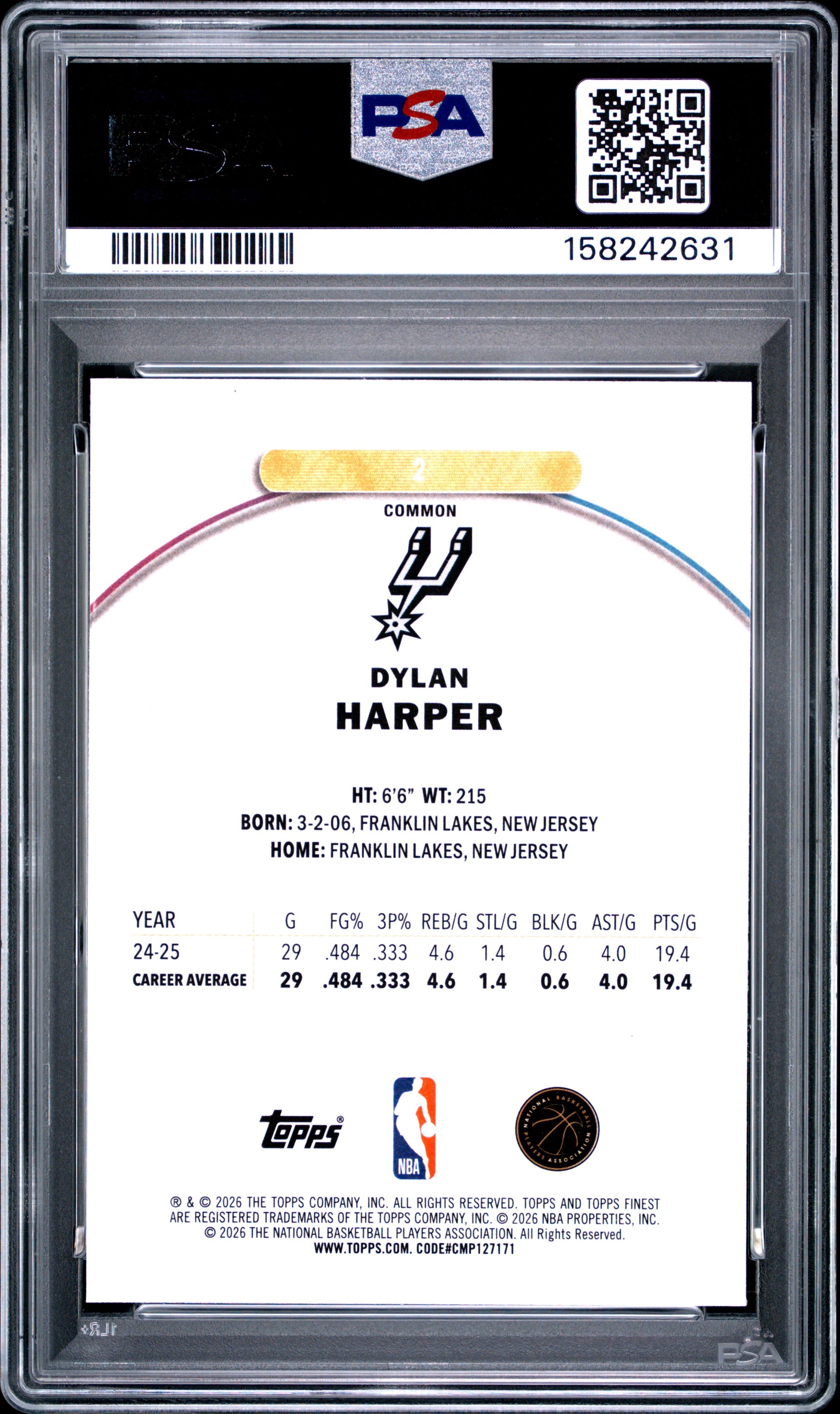 Dylan Harper RC 2025-26 Topps Finest Rookie #2 PSA 10-2