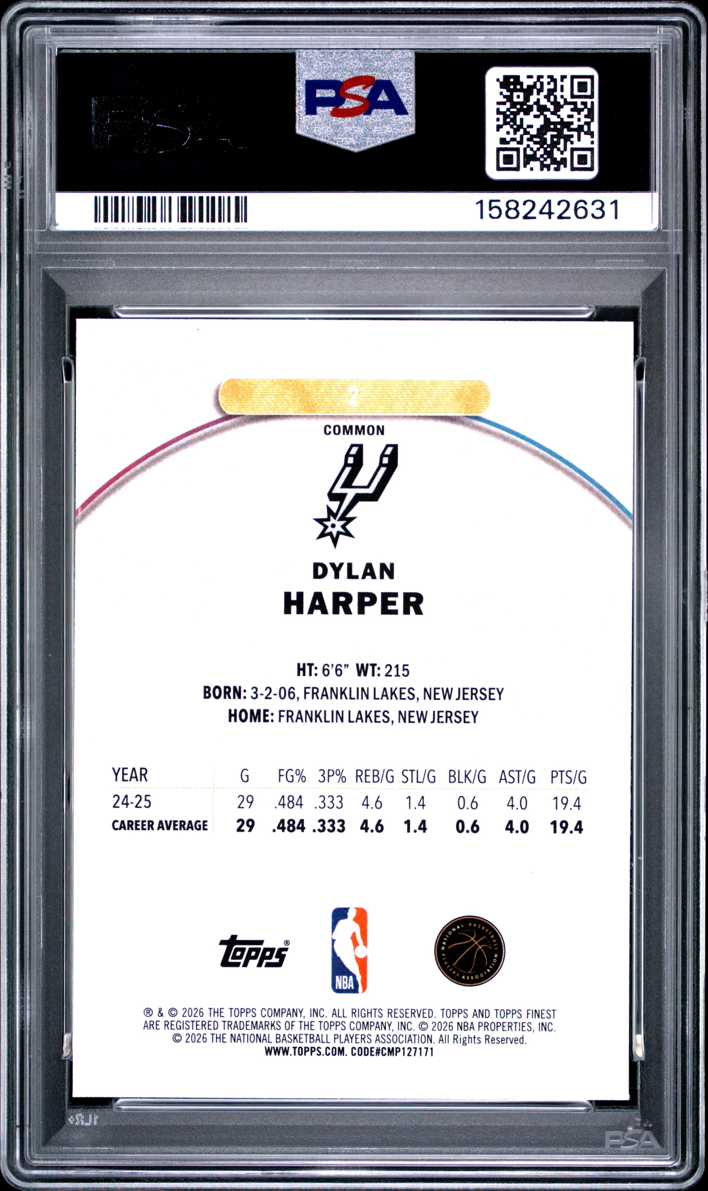 Dylan Harper RC 2025-26 Topps Finest Rookie #2 PSA 10-2