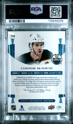 Connor Mcdavid 2022-23 Upper Deck Artifacts Green Dual Game Used Patch SP 19/35 PSA 9-2