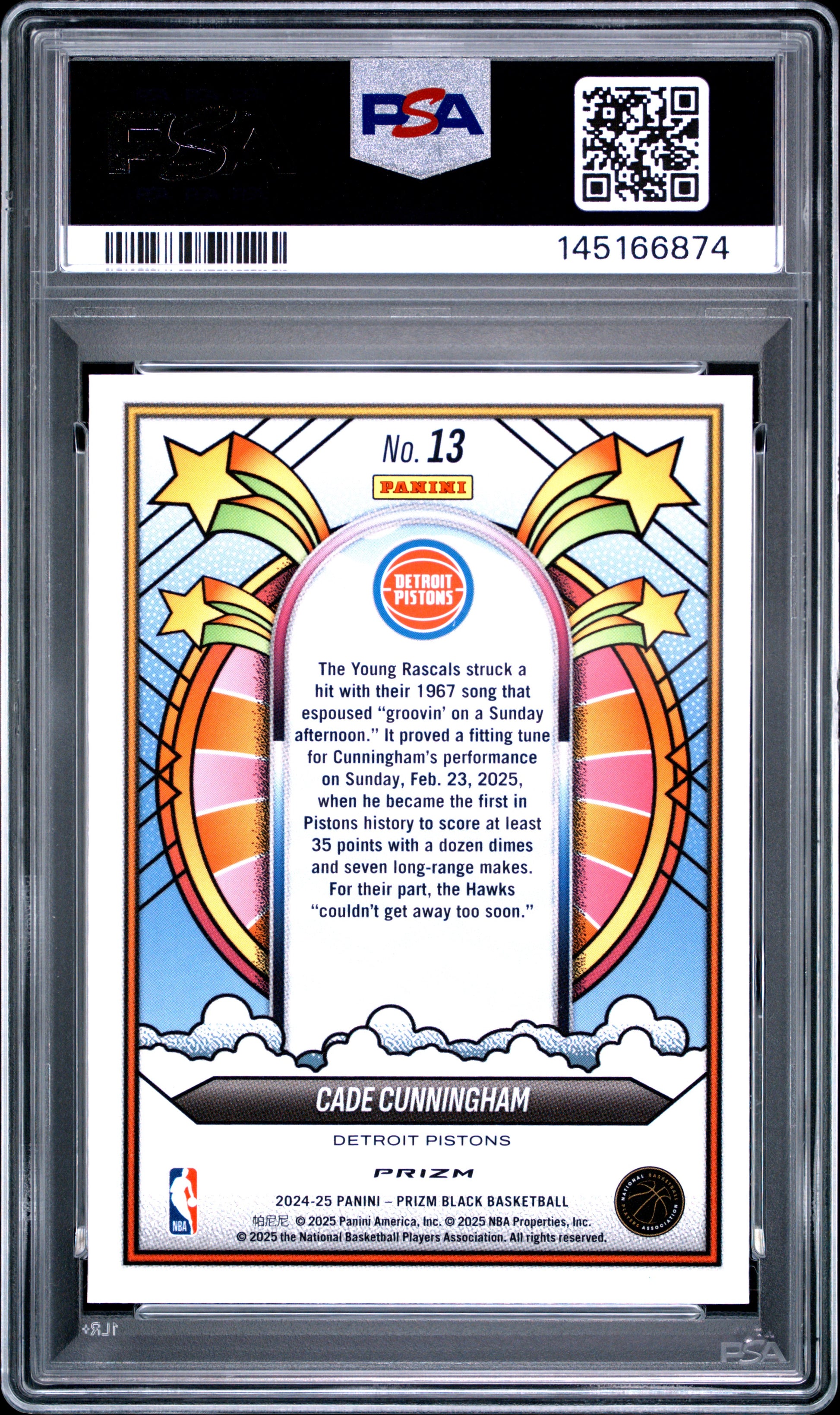 Cade Cunningham 2024-25 Panini Prizm Black Groovy Case Hit SSP #13 PSA 9-2