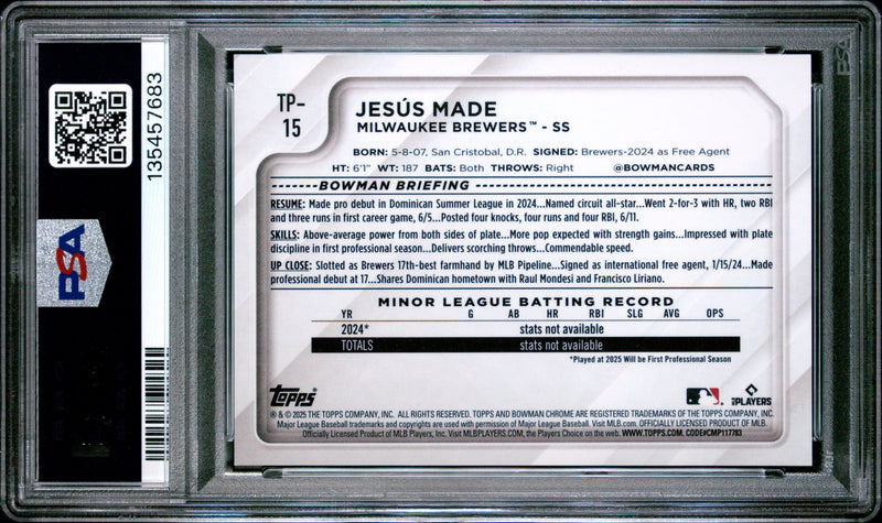 Jesus Made RC 2025 Bowman Chrome National Convention Gold Prospect Rookie SP 6/50 PSA 9-2