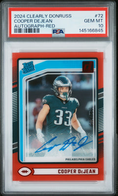 Cooper Dejean RC 2024 Clearly Donruss Red Rated Rookie Auto SP 22/149 PSA 10-1
