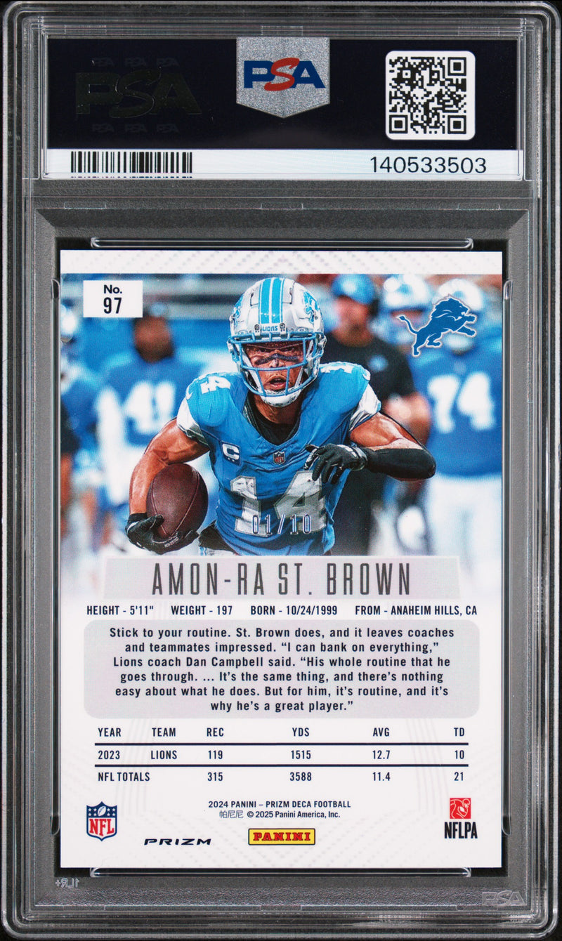 Amon-Ra St Brown 2024 Panini Prizm Deca Gold SP 1/10 PSA 9-2