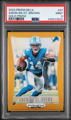 Amon-Ra St Brown 2024 Panini Prizm Deca Gold SP 1/10 PSA 9-1