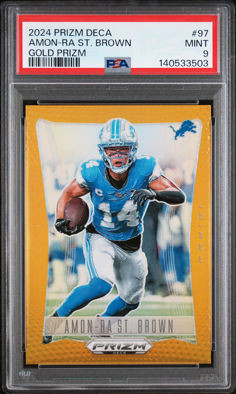 Amon-Ra St Brown 2024 Panini Prizm Deca Gold SP 1/10 PSA 9-1