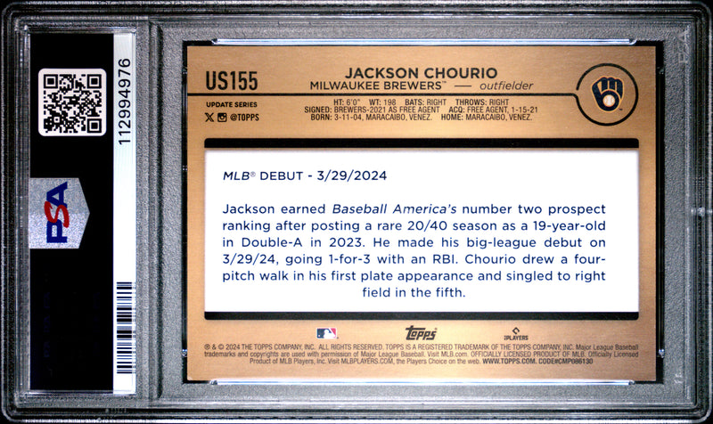 Jackson Chourio RC 2024 Topps Update Golden Mirror Rookie SSP PSA 8-2