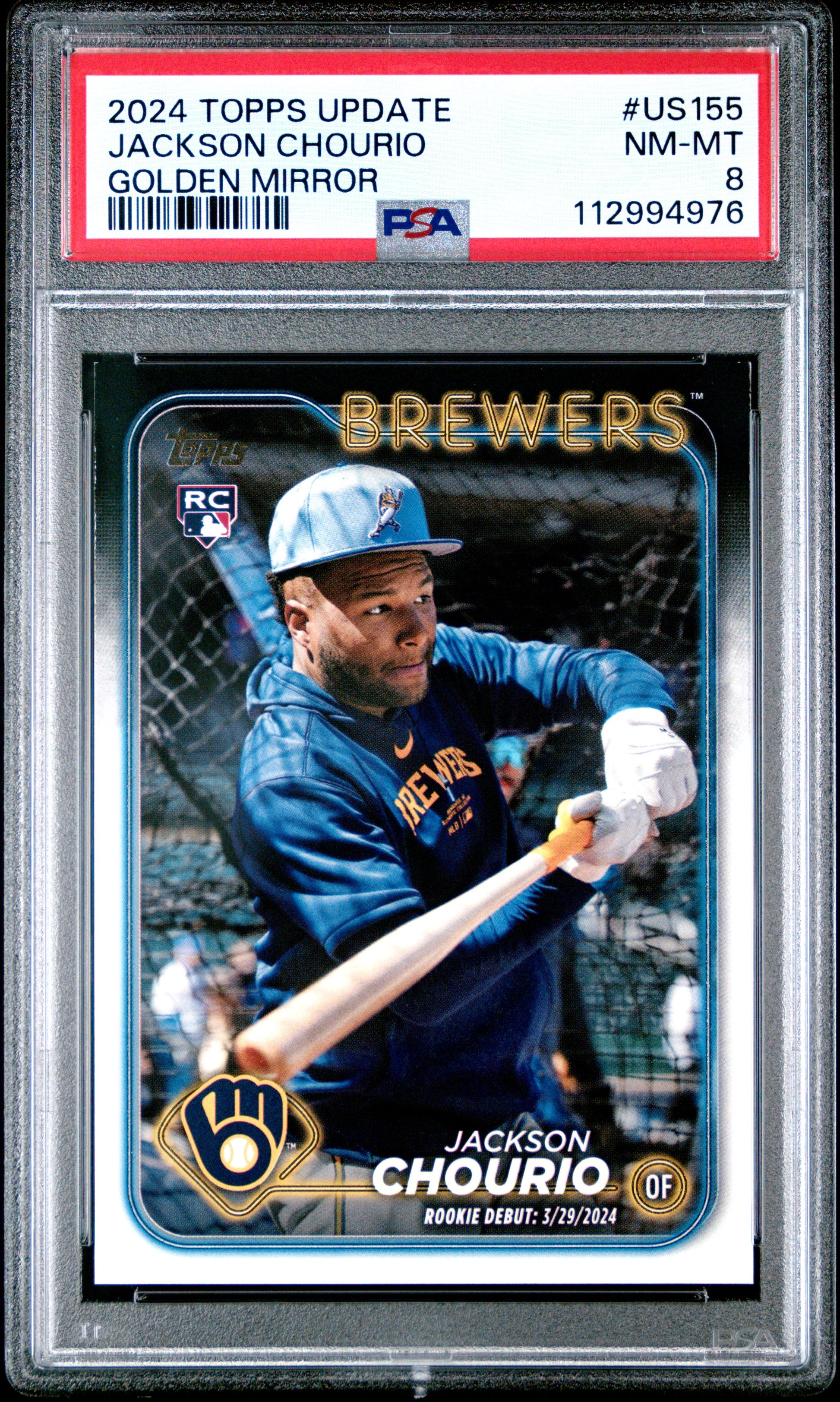 Jackson Chourio RC 2024 Topps Update Golden Mirror Rookie SSP PSA 8-1