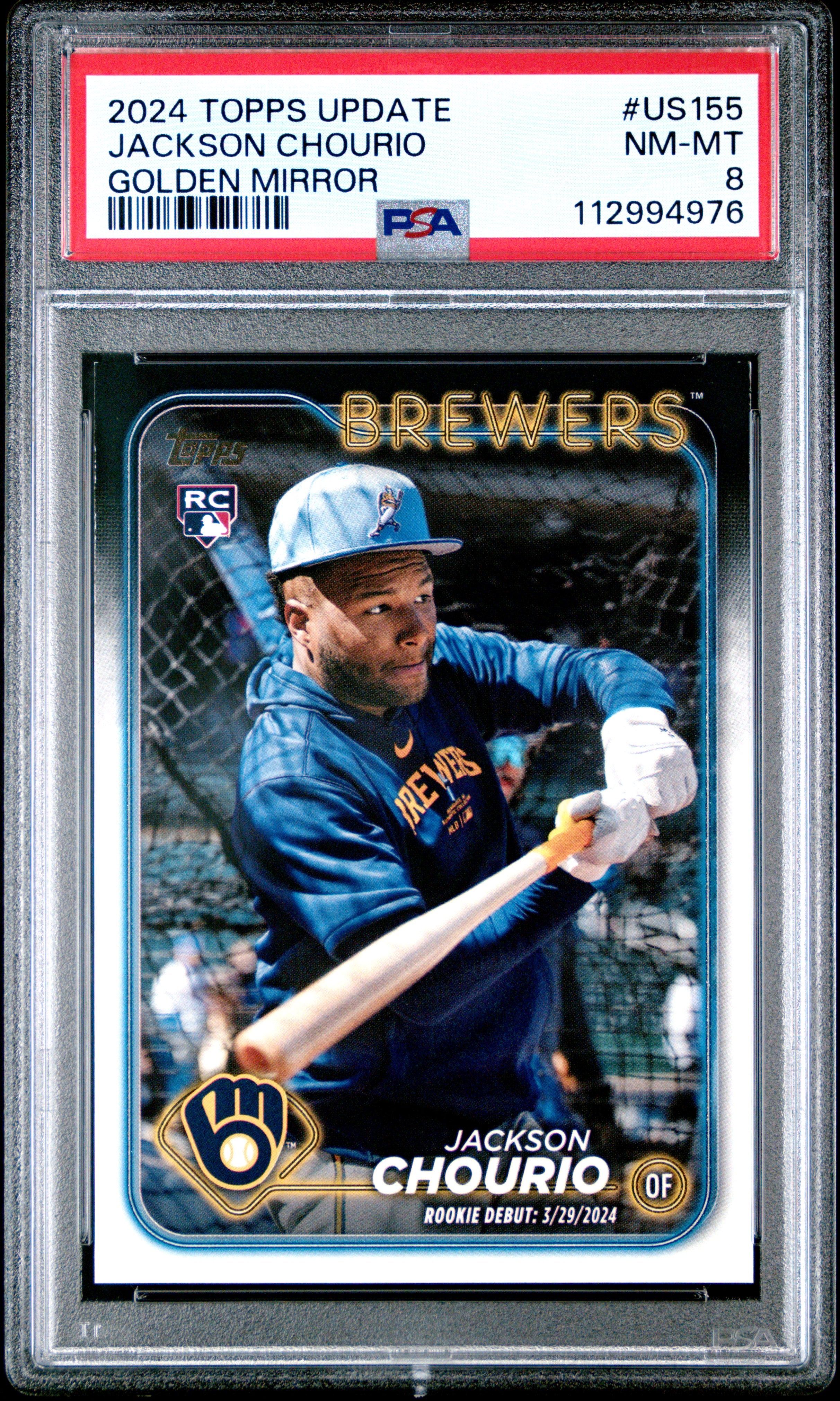 Jackson Chourio RC 2024 Topps Update Golden Mirror Rookie SSP PSA 8