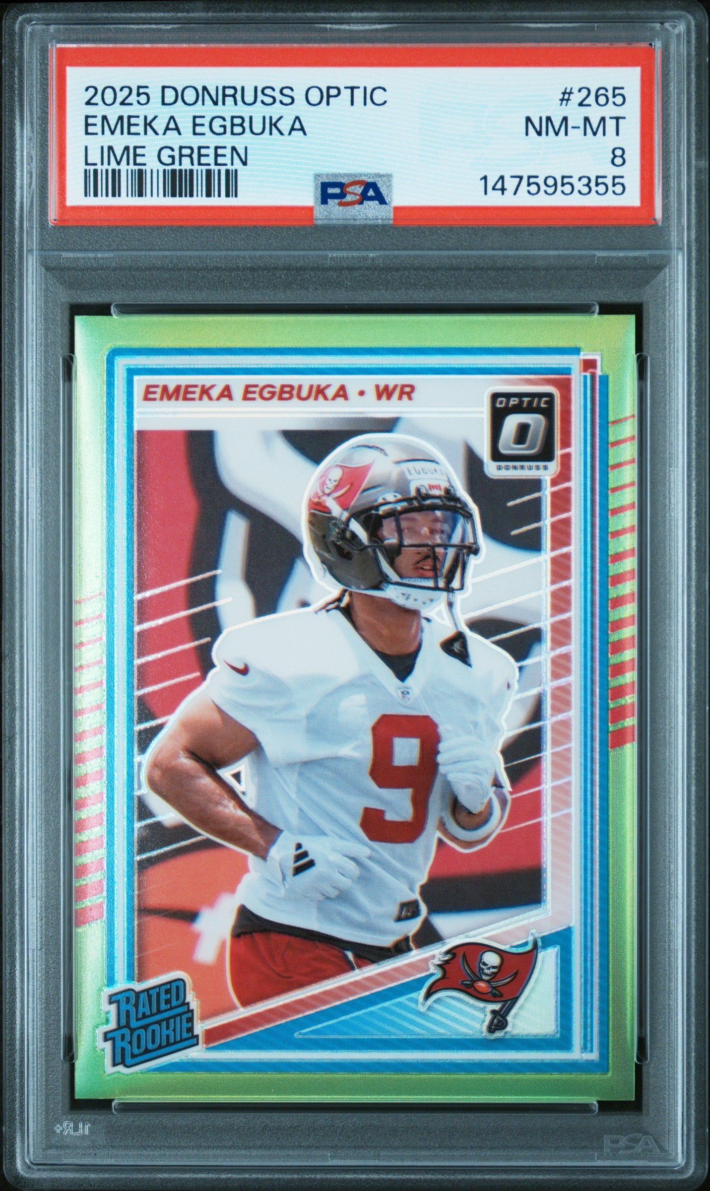 Emeka Egbuka RC 2025 Donruss Optic Lime Green Rated Rookie SP 6/50 PSA 8