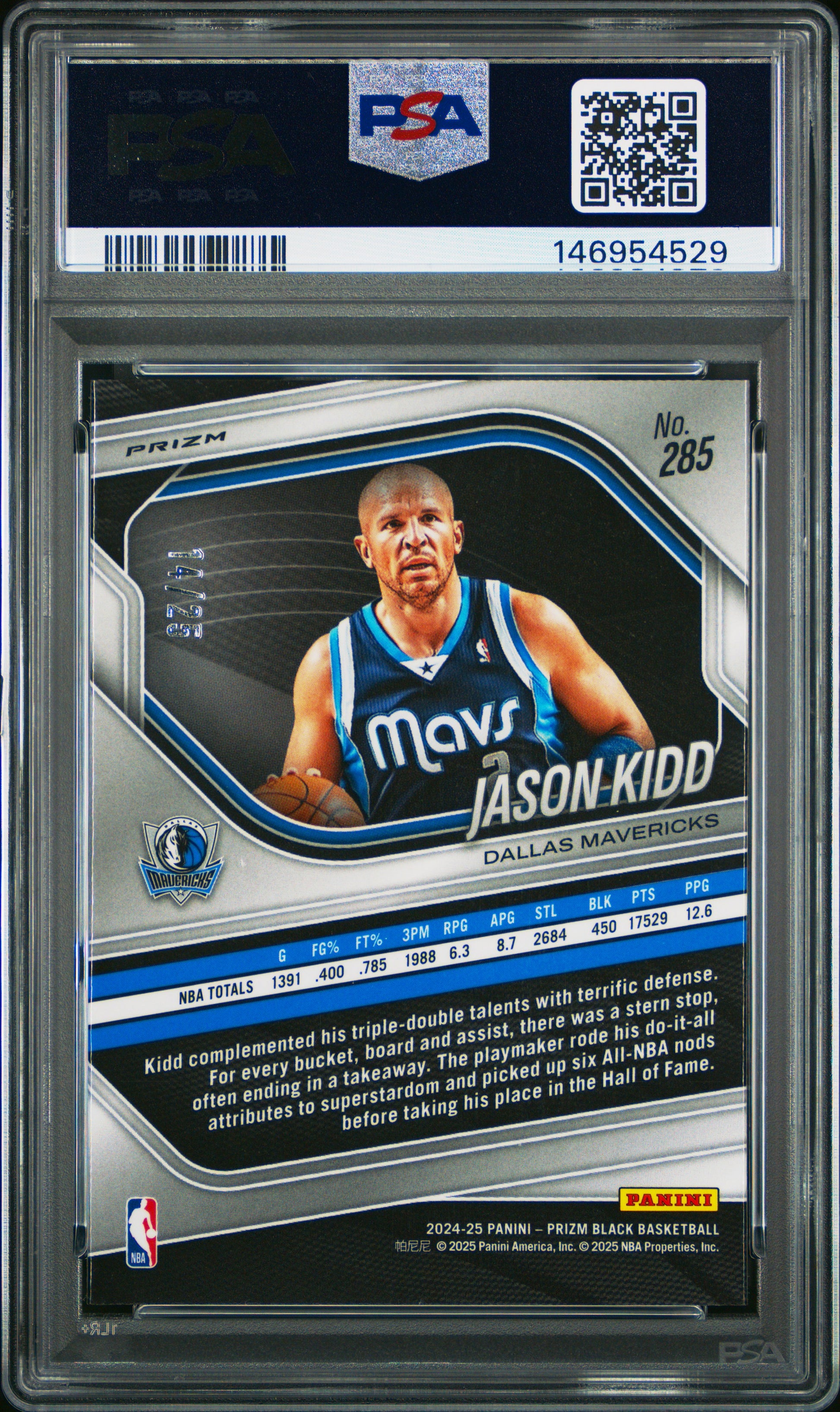 Jason Kidd 2024-25 Panini Prizm Black Mojo SP 14/25 PSA 10-2