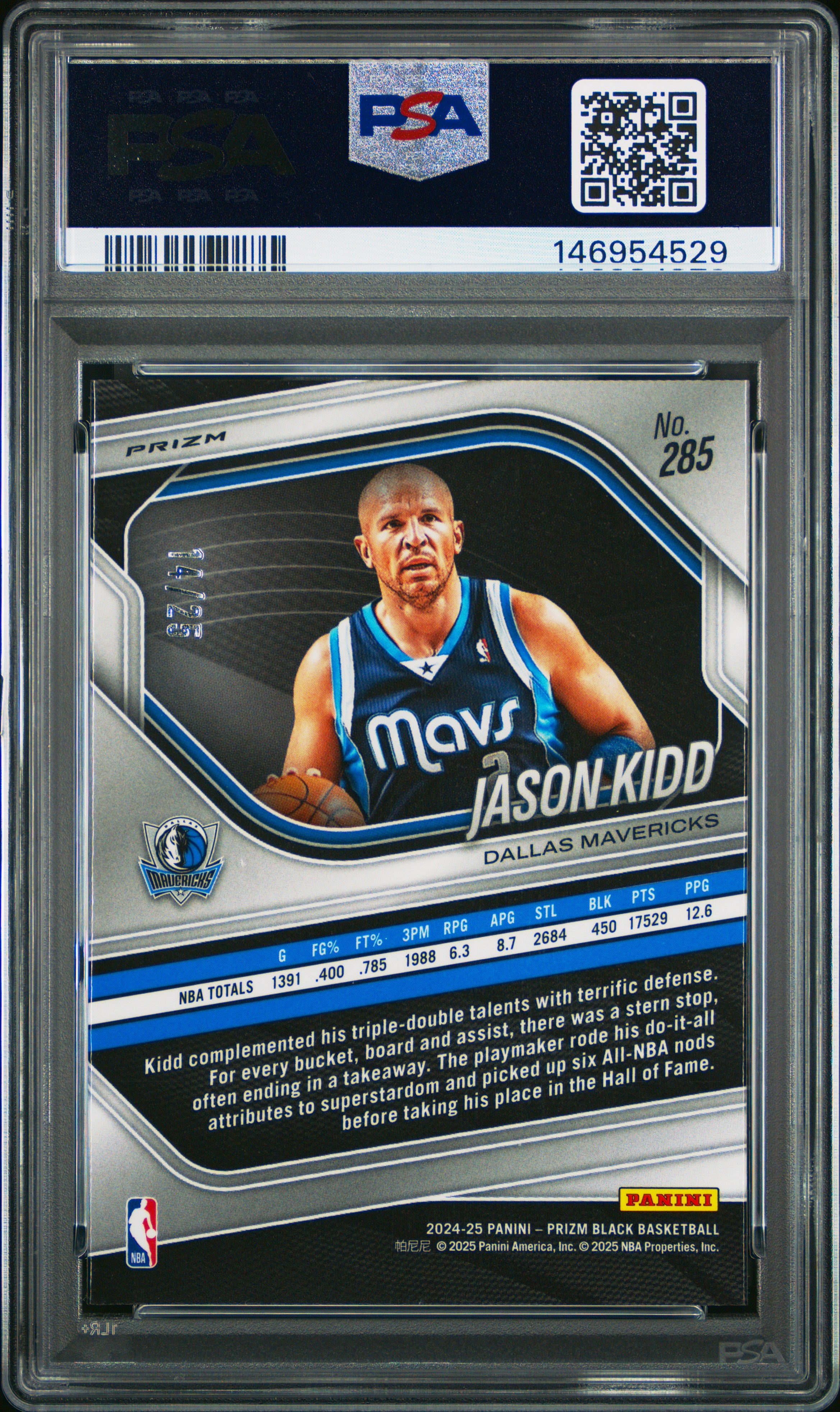 Jason Kidd 2024-25 Panini Prizm Black Mojo SP 14/25 PSA 10