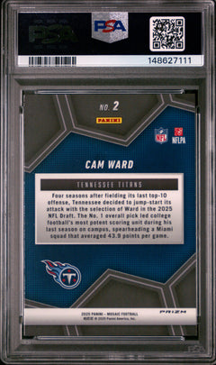 Cam Ward RC 2025 Panini Mosaic Silver Mosaic Overdrive #2 PSA 10-2