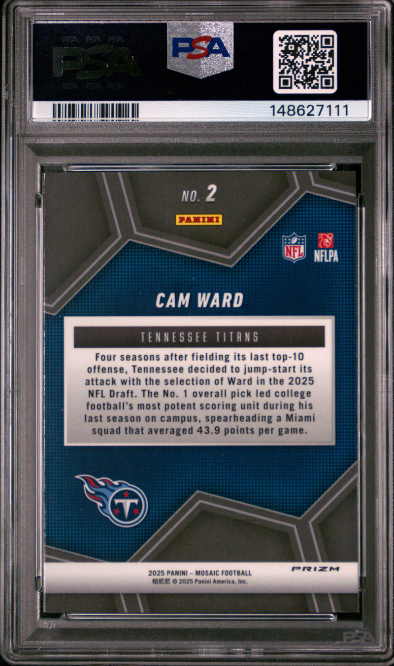 Cam Ward RC 2025 Panini Mosaic Silver Mosaic Overdrive #2 PSA 10-2
