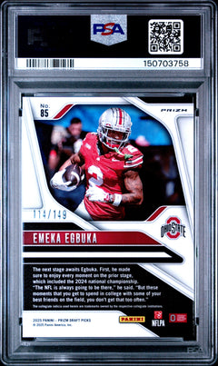 Emeka Egbuka RC 2025 Panini Prizm Draft Blue Ice Rookie SP 114/149 PSA 10-2