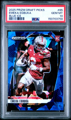 Emeka Egbuka RC 2025 Panini Prizm Draft Blue Ice Rookie SP 114/149 PSA 10-1
