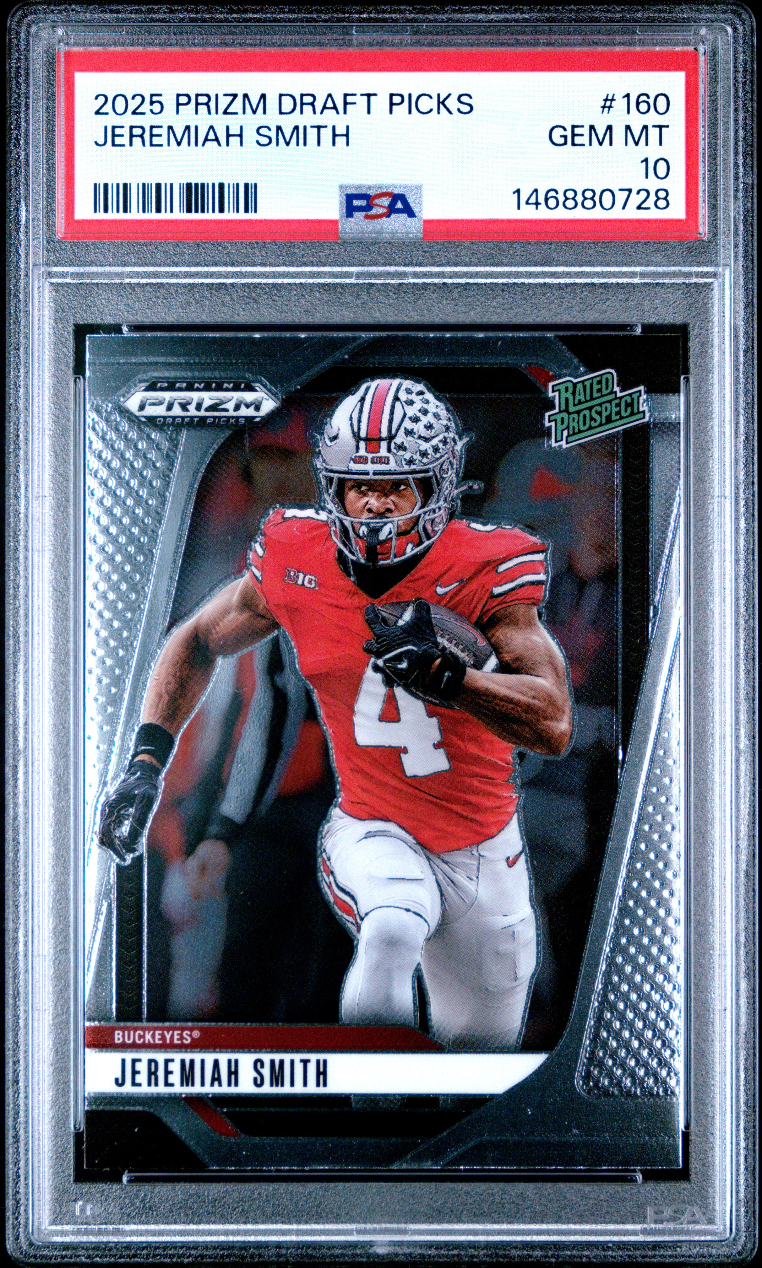 Jeremiah Smith RC 2025 Panini Prizm Draft Rated Prospect Rookie #160 PSA 10