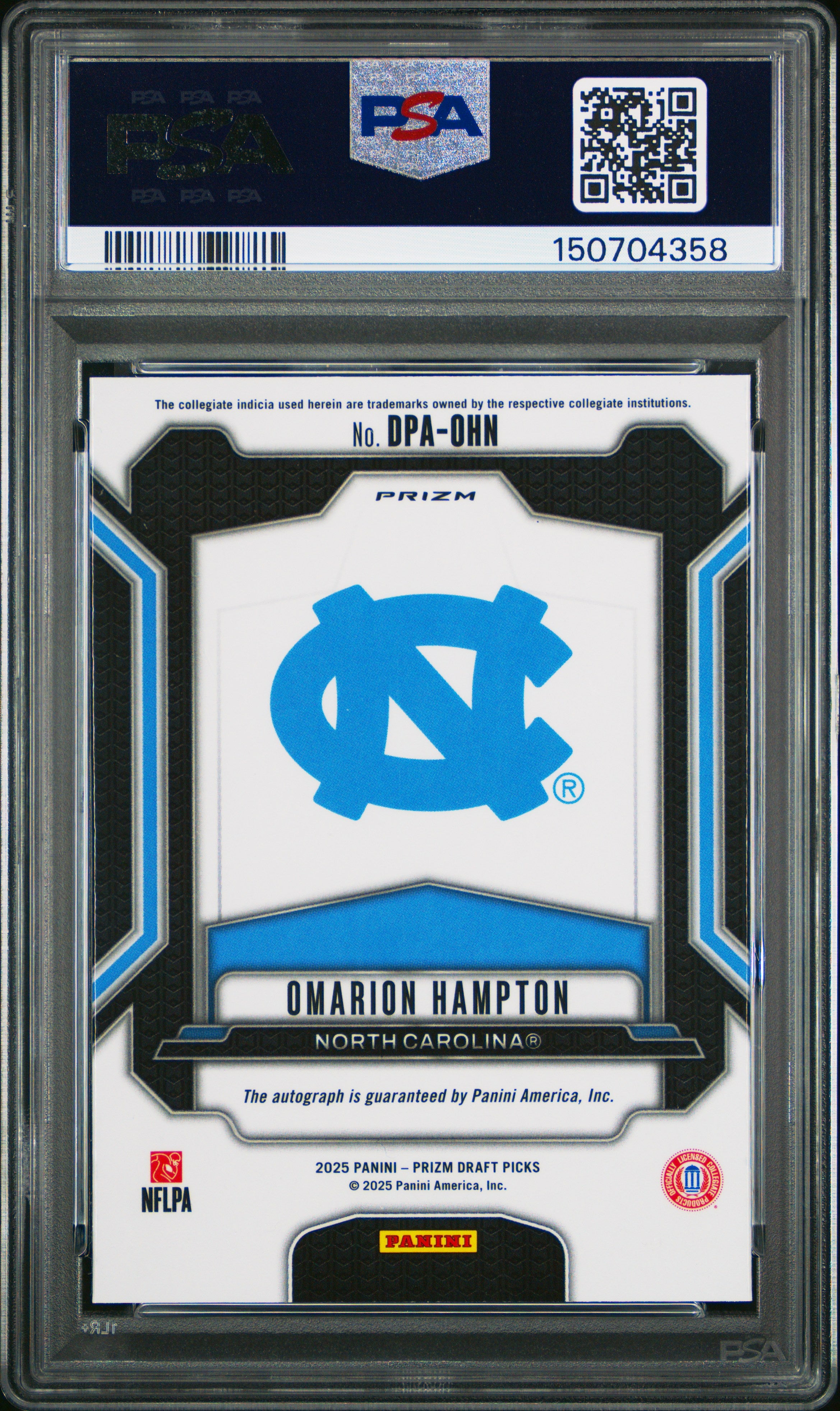 Omarion Hampton RC 2025 Panini Prizm Draft Silver Rookie Auto PSA 10