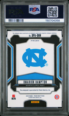 Omarion Hampton RC 2025 Panini Prizm Draft Silver Rookie Auto PSA 10-2