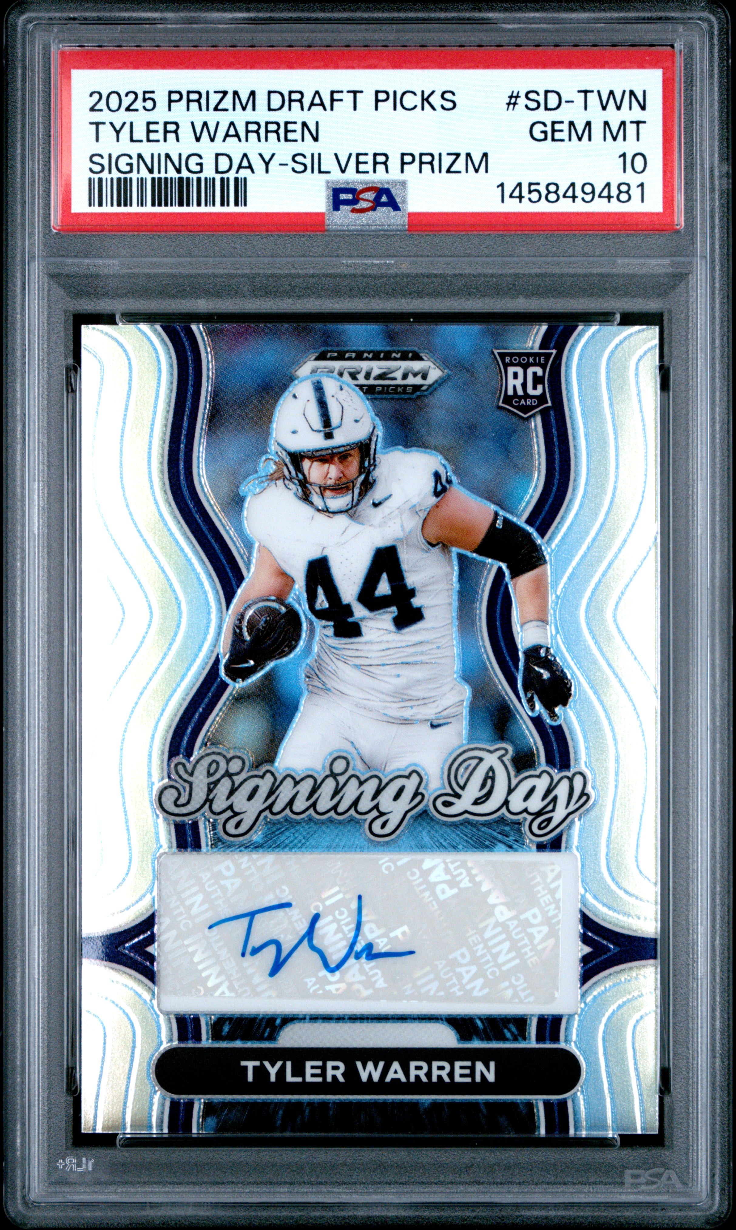 Tyler Warren RC 2025 Panini Prizm Draft Silver Signing Day Rookie Auto PSA 10