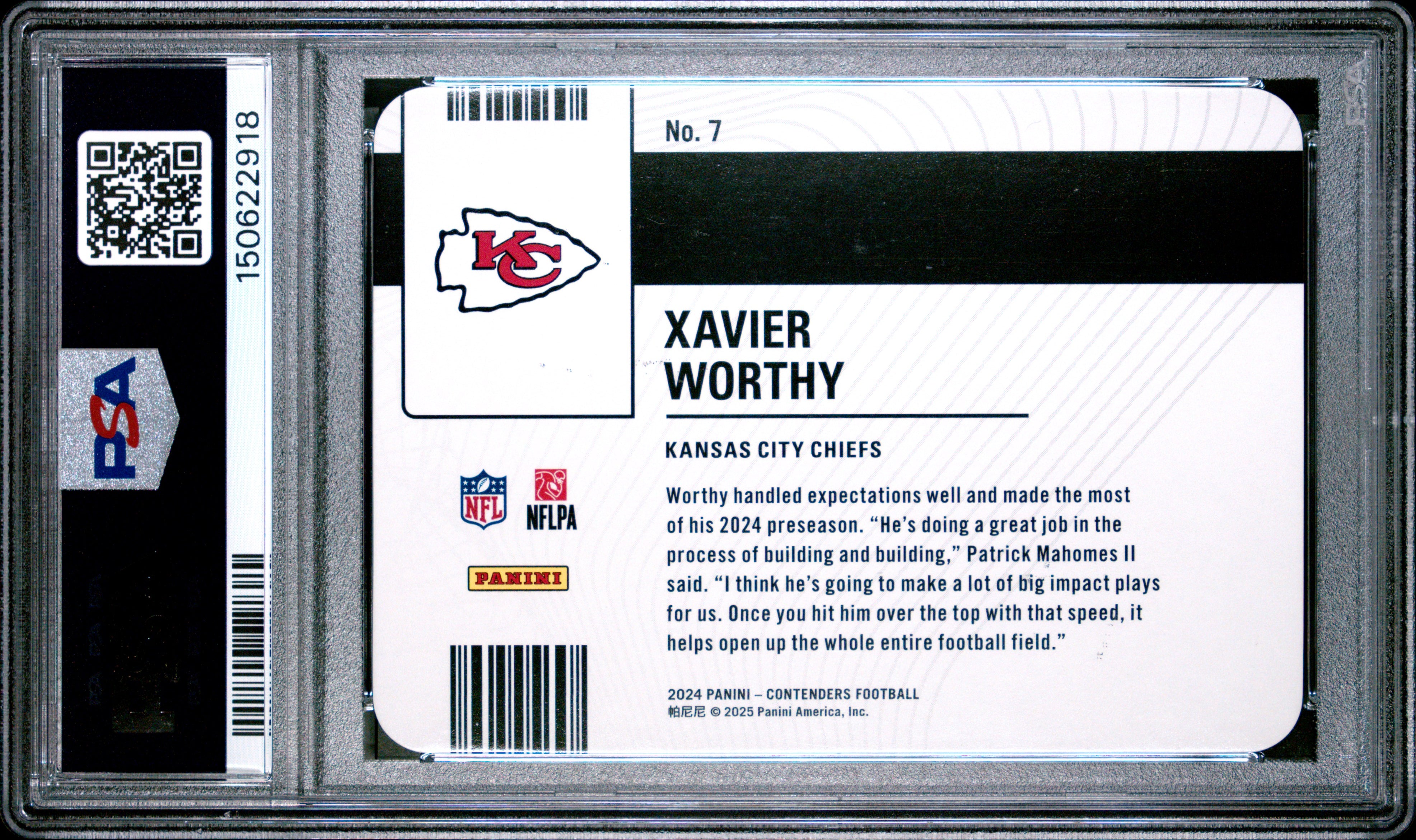 Xavier Worthy RC 2024 Panini Contenders Permit To Dominate Rookie SSP #7 PSA 10