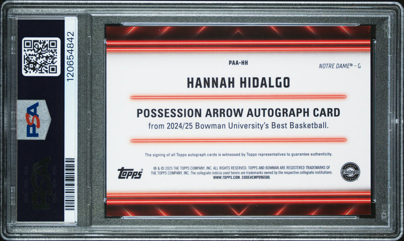 Hannah Hidalgo RC 2024 Bowman U Best Geometric Possession Arrow Rookie Auto PSA 10-2