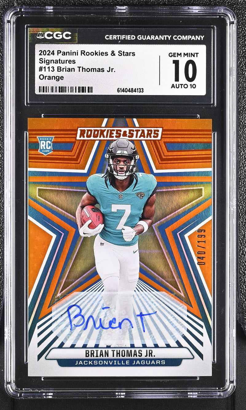 Brian Thomas Jr RC 2024 Panini Rookies & Stars Orange Rookie Auto SP 40/199 CGC 10-1